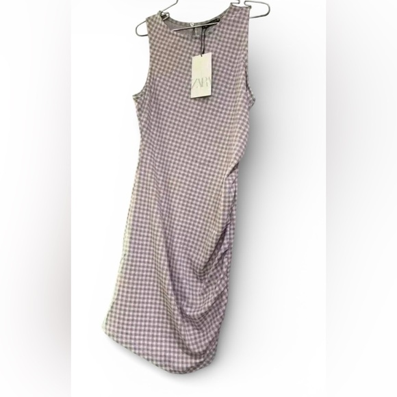 ZARA Gingham Check Side Ruched dress mini super cute NWT Sleeveless size med - Picture 5 of 11